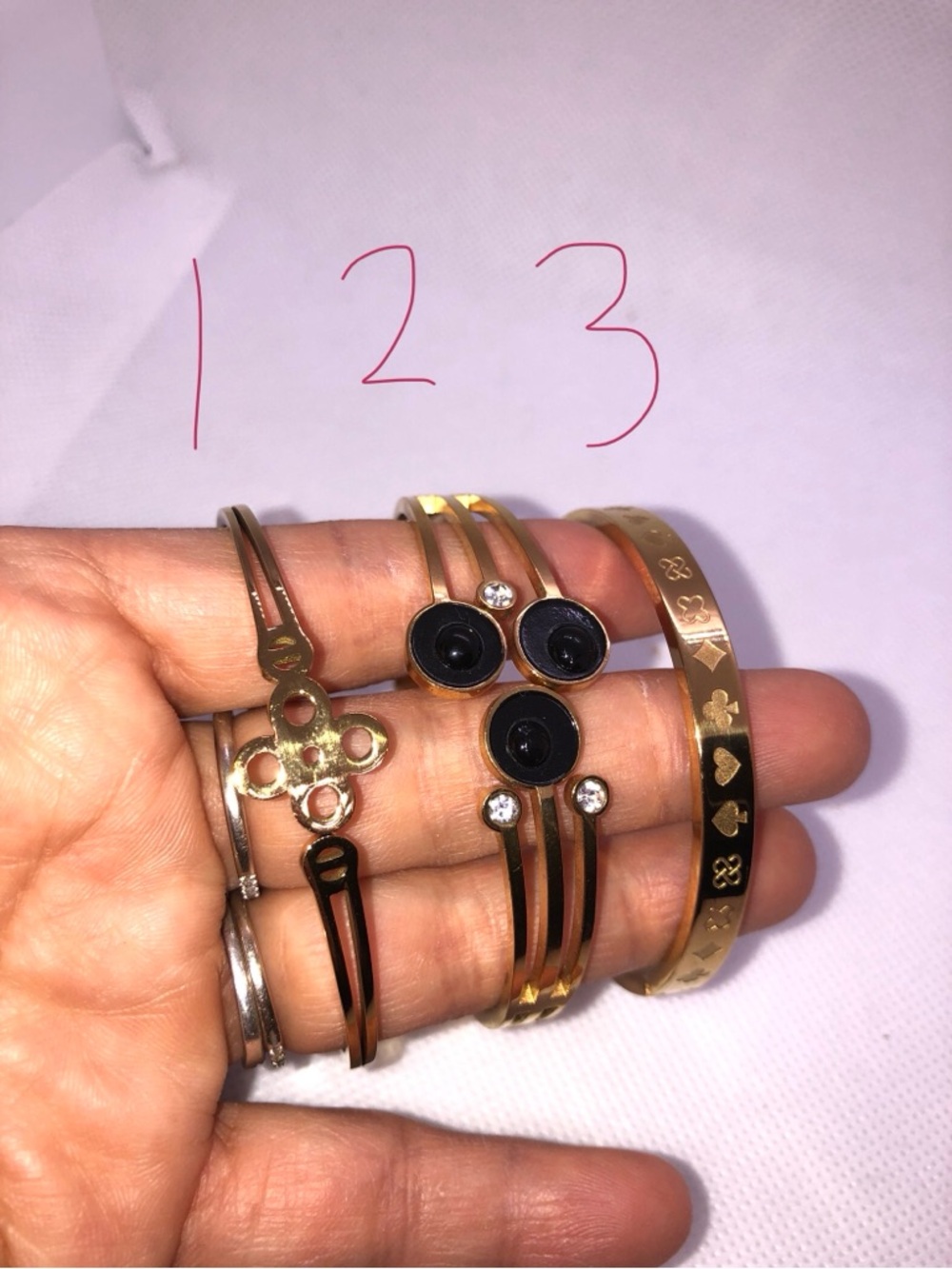 Gold-Tone Women's Bracelet Stack with Black Accent Stones